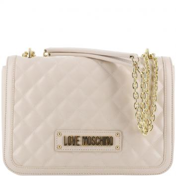 Pre Owned Love Moschino White Quilted Faux Leather Chain Shoulder Bag