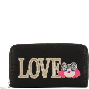 Pre Owned Love Moschino Black Faux Leather Love Zip Around Wallet