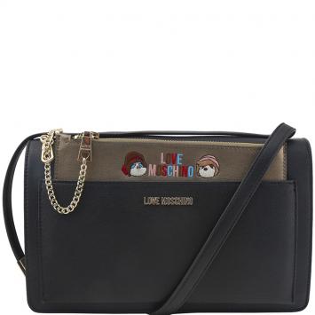 Pre Owned Love Moschino Black Faux Leather Flap Crossbody Bag