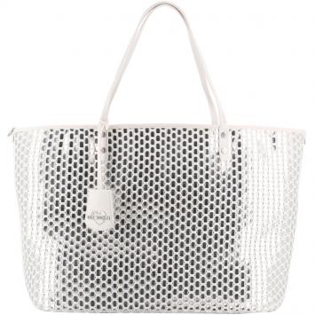 مملوكة مسبقًا Love Moschino White and Silver Faux Leather Applique Shopping Tote
