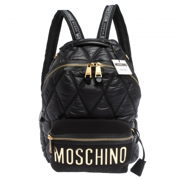 Pre Owned Moschino Black Quilted Nylon Logo Backpack