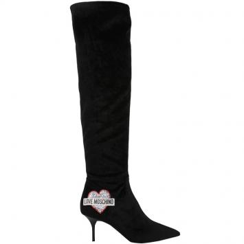 Pre Owned Love Moschino Black Velvet Over the Knee Boots Size 38