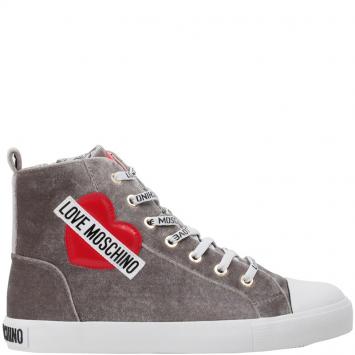 Pre Owned Love Moschino Grey Corduroy High Top Sneakers Size 36