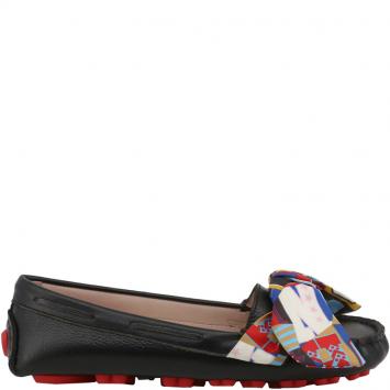 Pre Owned Love Moschino Black Faux Leather Bow Loafers Size 39