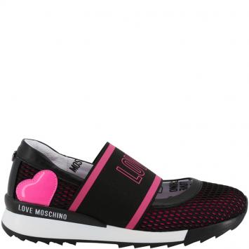 Pre Owned Love Moschino Black/Pink Faux Perforated Slip On Sneakers Size 40