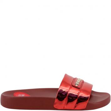 Pre Owned Love Moschino Red Rubber Flat Slides Size 37