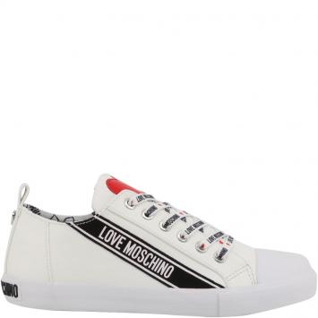 Pre Owned Love Moschino White Faux Leather Lace Up Sneakers Size 35