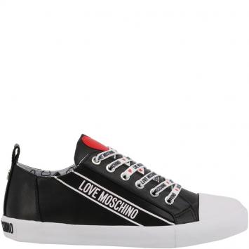 Pre Owned Love Moschino Black Faux Leather Lace Up Sneakers Size 36