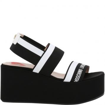 Pre Owned Love Moschino Black Fabric Ankle Strap Platform Wedge Sandals Size 41