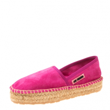 Pre Owned Love Moschino Pink Suede Platform Espadrilles Size 36