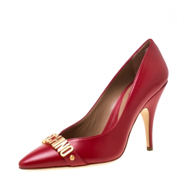 Pre Owned Moschino Red Leather Pointed Toe Pumps Size 40