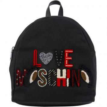 Pre Owned Love Moschino Black Canvas Logo Embroidered Backpack