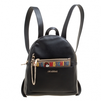 Pre Owned Love Moschino Black Leather Backpack
