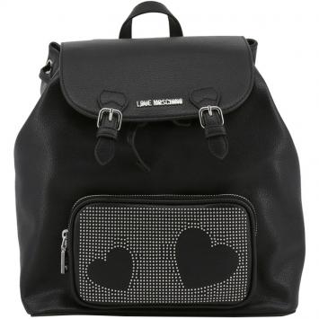 Pre Owned Love Moschino Black Faux Leather Studded Backpack
