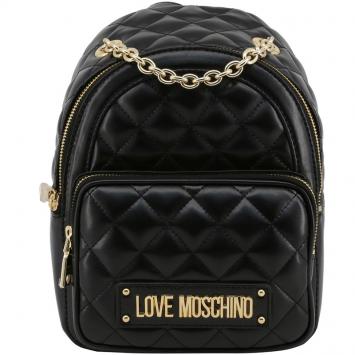 Pre Owned Love Moschino Black Quilted Faux Leather Chain Handle Backpack