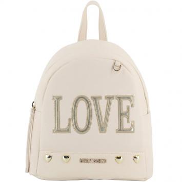 Pre Owned Love Moschino White Faux Leather Love Applique Backpack