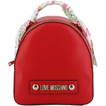 Pre Owned Love Moschino Red Faux Leather Scarf Backpack