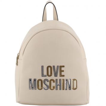 Pre Owned Love Moschino White Faux Leather Applique Backpack