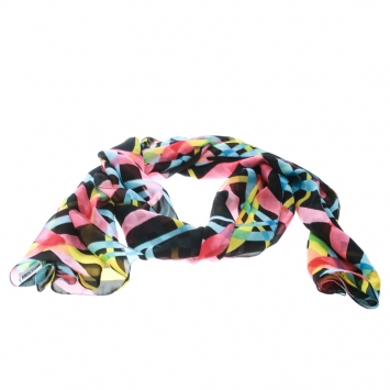 Pre Owned Moschino Black Sheer Silk  Multicolor Diamond Check Print Stole