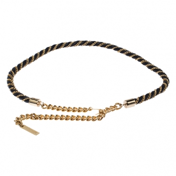 Pre Owned Moschino Black/Gold Leather and Chain Belt 105CM