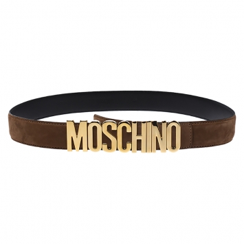 Pre Owned Moschino Brown Suede Logo Belt 95CM