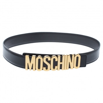 Pre Owned Moschino Black Patent Leather Redwall Logo Belt 85CM