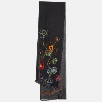 Pre Owned Moschino Larioseta Floral Embroidery Silk Scarf