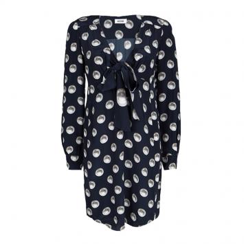 Pre Owned Moschino Navy Blue Silk Pearl Print Long Sleeve Dress M