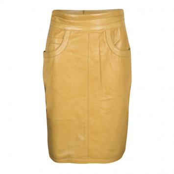 Pre Owned Moschino Mustard High Waist Leather Skirt M
