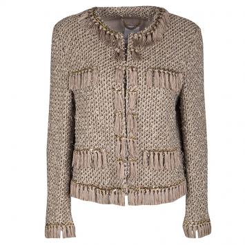 مملوكة مسبقًا Moschino Multicolor Textured Chain and Tassel Detail Jacket L