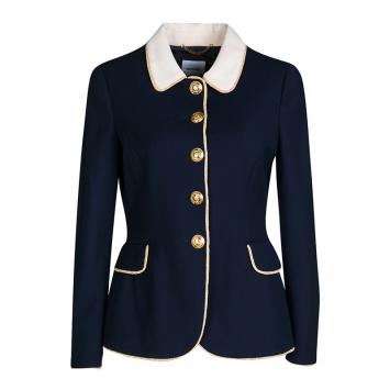 Pre Owned Moschino Navy Blue Contrast Collar Lurex Trim Detail Wool Blazer M