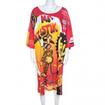 Pre Owned Moschino Couture Red Cotton Mr. Funtastic T-Shirt Dress One Size 