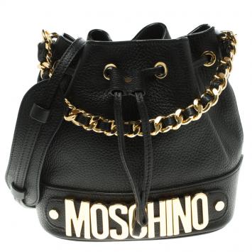 مملوكة مسبقًا Moschino Black Leather Drawstring Crossbody Bag