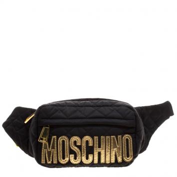 Pre Owned Moschino Black Quilted Nylon Belt Bag