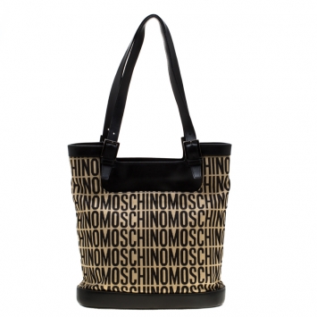 Pre Owned Moschino Beige/Black Canvas and Leather Hobo