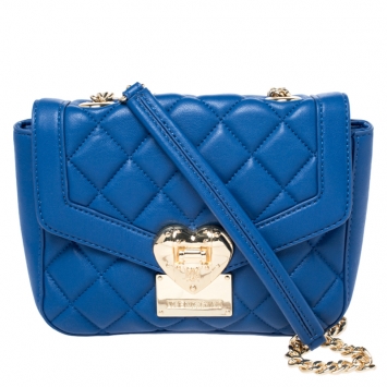 Pre Owned Love Moschino Blue Quilted Heart Clasp Shoulder Bag