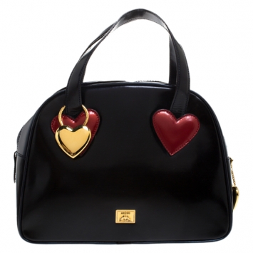 Pre Owned Moschino Navy Blue Leather Vintage Redwall Dome Satchel