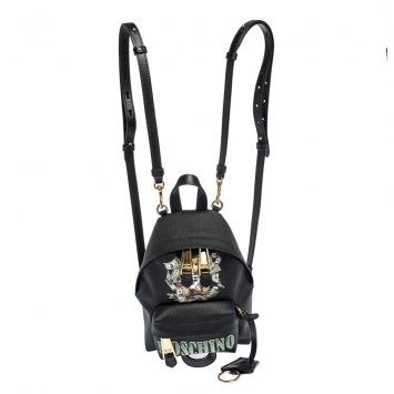 Pre Owned Moschino Black Coated Canvas and Leather Mini Dollar Teddy Bear Backpack