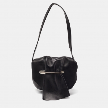 Pre Owned Moschino Black Leather Pin Flap Shoulder Bag