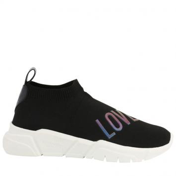 Pre Owned Love Moschino Black Fabric Sneakers Size 38