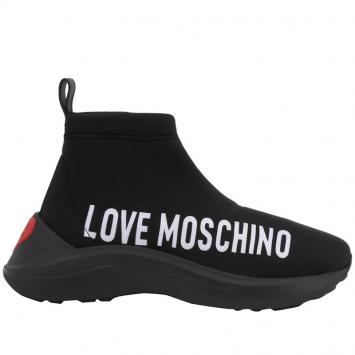 Pre Owned Love Moschino Black Fabric High Top Sneakers Size 40