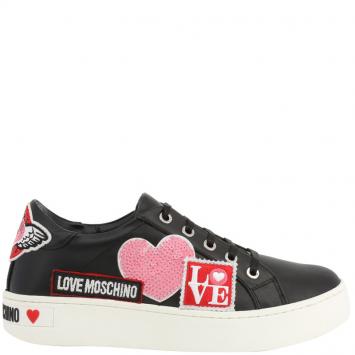 Pre Owned Love Moschino Black Faux Leather Lace Up Sneakers Size 38