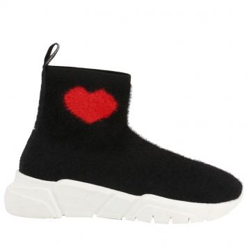 Pre Owned Love Moschino Black Heart Fabric Sneakers Size 37