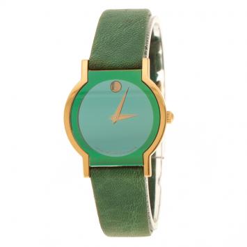 Pre Owned Movado Green Gold Plated Stainless Steel Museum Women's Wristwatch 24 mm