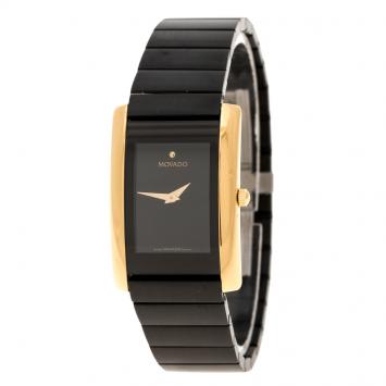 Pre Owned Movado Black Gold Plated Stainless Steel La Nouvelle Women's Wristwatch 22 mm