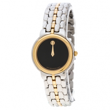 Pre Owned Movado Black Two Tone Stainless Steel Museum Women's Wristwatch 26MM