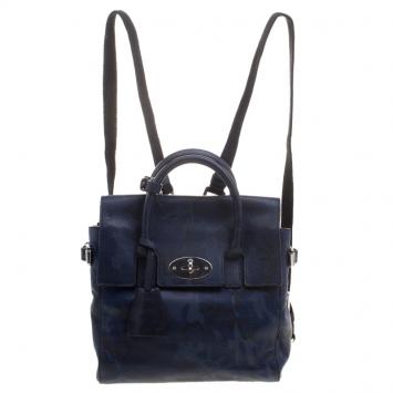 Pre Owned Mulberry Midnight Blue Camo Printed Leather Mini Cara Delevingne Backpack Tote