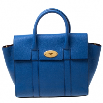 Pre Owned Mulberry Blue Grain Leather Small Bayswater Top Handle Bag