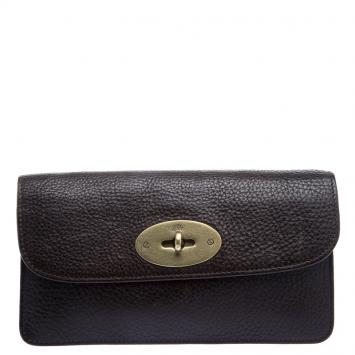 Pre Owned Mulberry Dark Brown Leather Long Locked Clutch