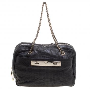 Pre Owned Mulberry Black Croc Embossed Leather Carter Bowler Bag